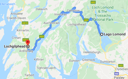 Road trip directions in Scotland from Loch Lomond to Lochgilphead.